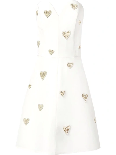 Shop Carolina Herrera Pearl-embellished Strapless Silk Dress In White