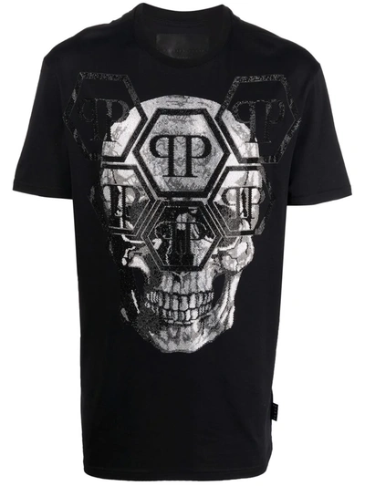 Shop Philipp Plein Crystal Skull Logo T-shirt In Black