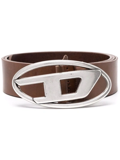 Shop Diesel Red Tag 1dr Logo-buckle Leather Belt In 褐色