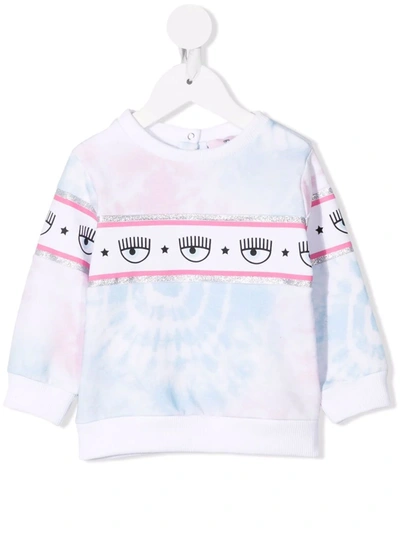 Chiara Ferragni White Sweatshirt With Multicolor Print In Blue