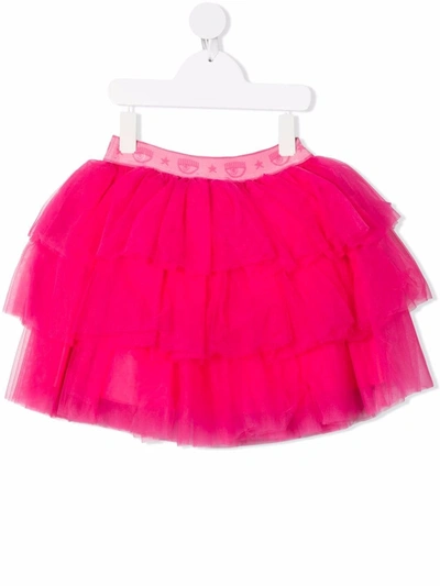 Shop Chiara Ferragni Logo-waistband Tulle Skirt In Pink