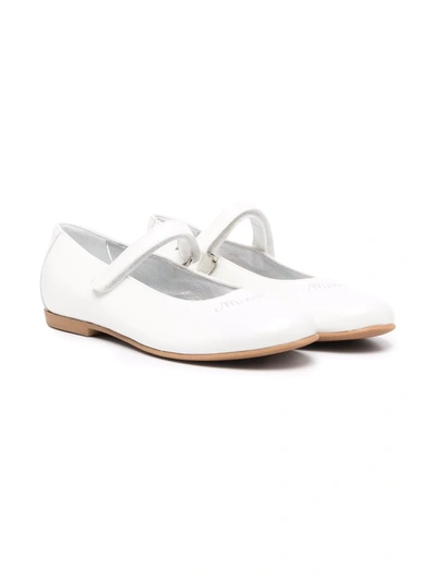 Shop Monnalisa Logo-print Leather Ballerina Shoes In White