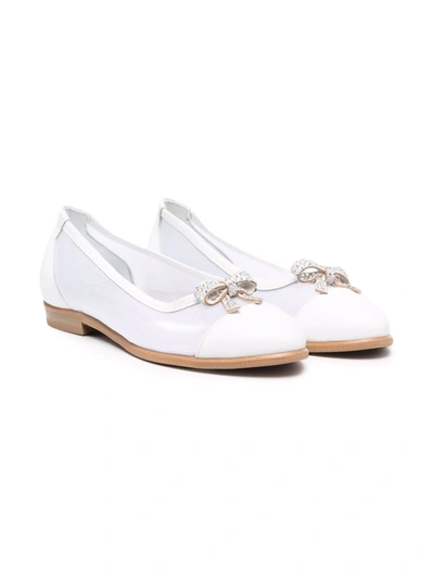 Shop Monnalisa Bow-detail Pointed Ballerina Shoes In White