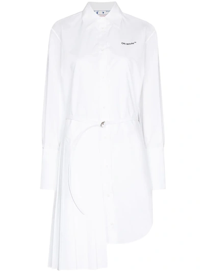 Shop Off-white Asymmetric Pleated Shirt Dress In 白色