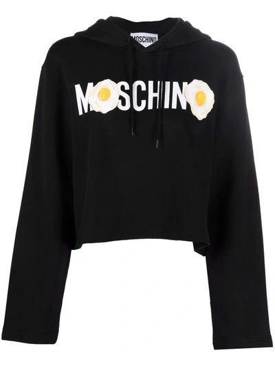 Shop Moschino Egg-print Cotton Hoodie In Black