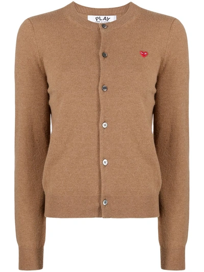 Shop Comme Des Garçons Play Logo-patch Buttoned-up Cardigan In Brown