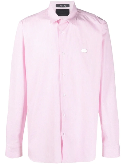 Shop Philipp Plein Skull-print Striped Shirt In Pink