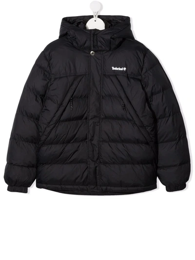 Shop Timberland Teen Logo-print Hooded Padded Jacket In Black