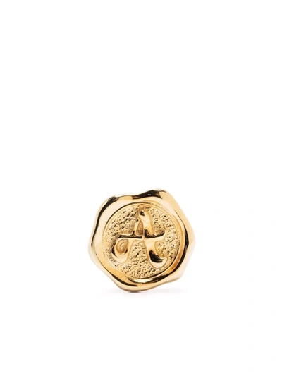Shop Maria Black Letter A Signet Coin In Gold