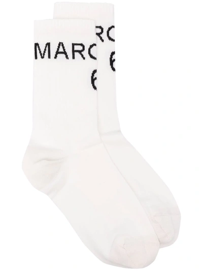 Shop Mm6 Maison Margiela Logo-print Socks In White