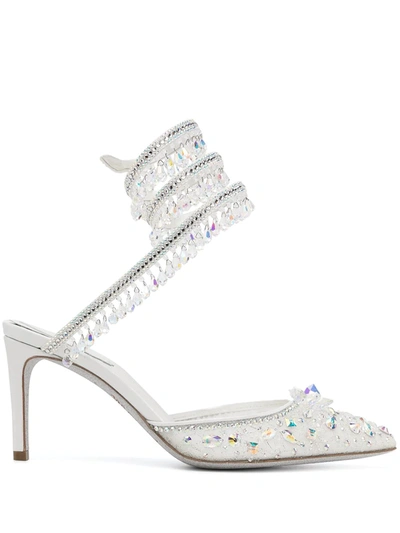 Shop René Caovilla Embellished Pointed Pumps In White