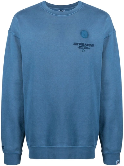 Shop Aape By A Bathing Ape Logo-embroidered Cotton Sweatshirt In Blue