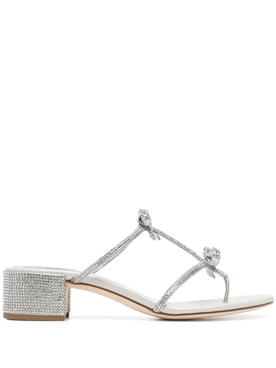 Shop René Caovilla Bow-detailed Jewelled Sandals In Silver