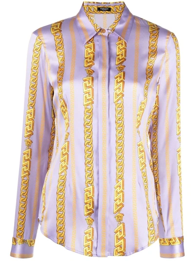 Shop Versace La Greca Print Blouse In Purple