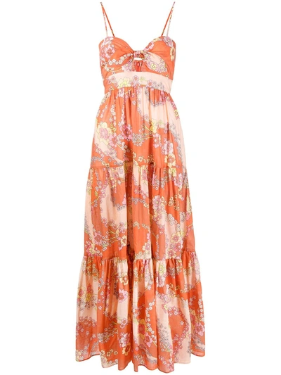Shop Zimmermann Lola Floral-print Tie-front Midi Dress In 橘色