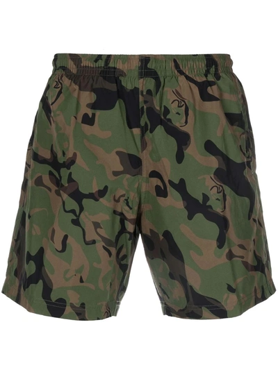 Shop Alexander Mcqueen Camouflage Knee-length Swim Shorts In Green