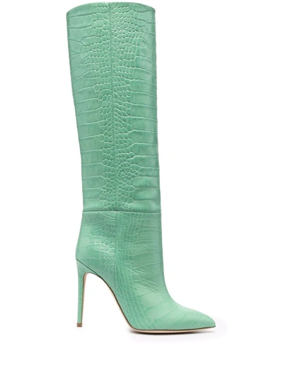 Shop Paris Texas Crocodile-effect Knee-high Boots In Green