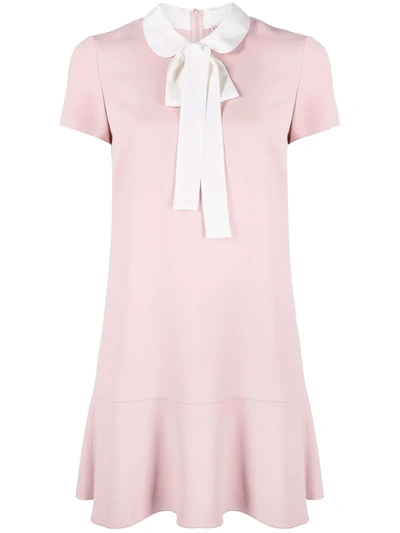 Shop Red Valentino Pussybow-collar Drop Hem Mini Dress In Pink