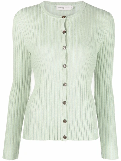 Shop Tory Burch Ribbed Knit Cardigan In 绿色