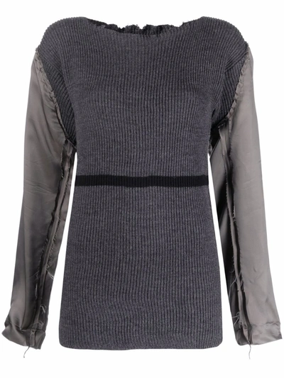 Shop Maison Margiela Distressed Contrast Sleeve Knit Top In 灰色