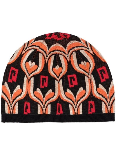 Shop Paco Rabanne Tapestry Intarsia-knit Beanie In 黑色