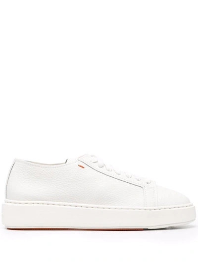 Shop Santoni Leather Lace Up Sneakers In White