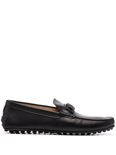 Shop Tod's Cable-link Leather Loafers In Black