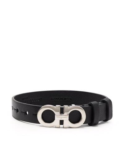 Shop Ferragamo Leather Buckle Bracelet In 黑色