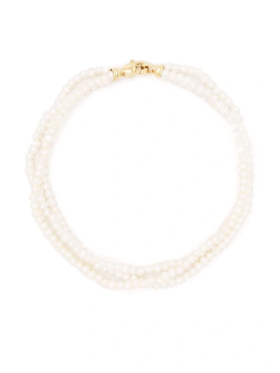 Shop Mizuki Layered 14kt Yellow Gold Pearl Bracelet In White