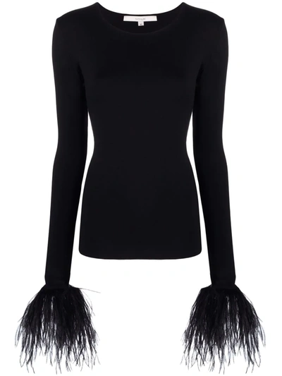 Shop Manurí Elektra Feather-trim Stretch Blouse In Black