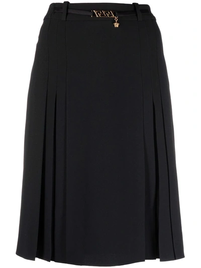 Shop Versace Medusa-plaque Detail Pleated Skirt In Black