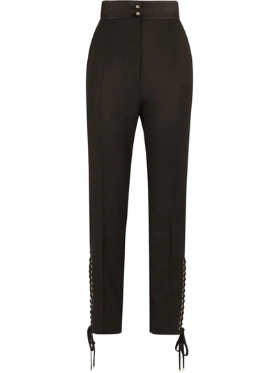 Shop Dolce & Gabbana Lace-up Twill Trousers In Black