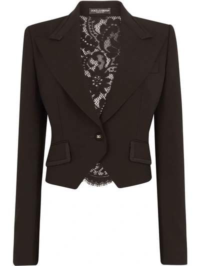 Shop Dolce & Gabbana Cordonetto-lace Cropped Blazer In Black