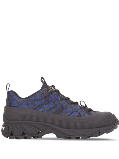 Shop Burberry Monogram-print Technical Arthur Sneakers In Blue