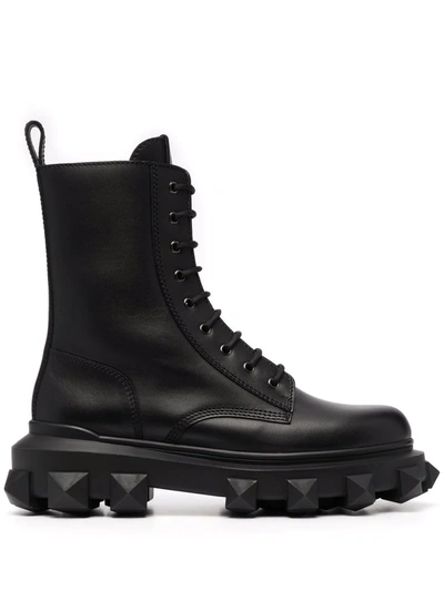 Valentino Garavani Trackstud Combat Boots In Black