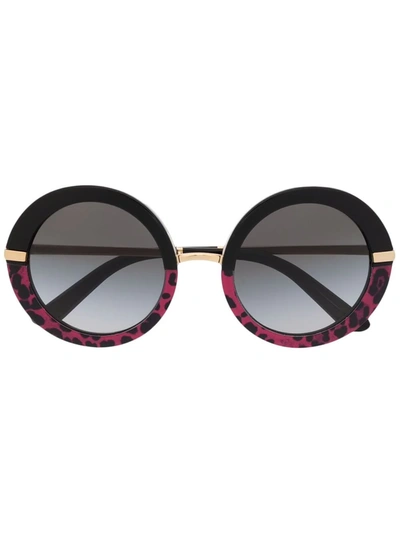 Shop Dolce & Gabbana Half-print Round-frame Sunglasses In Gold