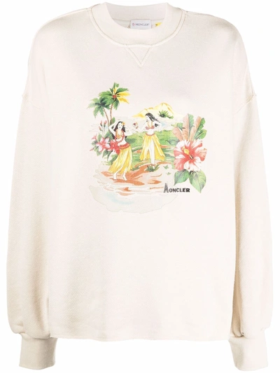 Palm Angels X Moncler Tropical-print Sweatshirt In Neutrals