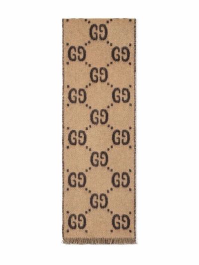 Gucci Interlocking G Wool Scarf In Neutrals