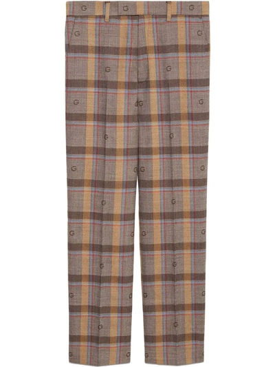 Shop Gucci Check Wool Trousers In Neutrals