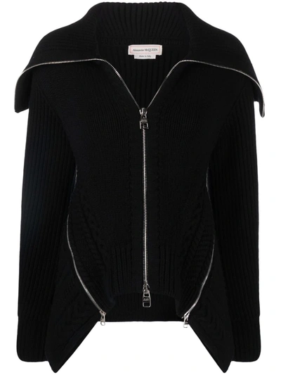 Shop Alexander Mcqueen Zip-fastening Knitted Cardigan In Black