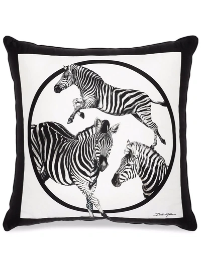 Shop Dolce & Gabbana Zebra-print Silk Twill Cushion In White