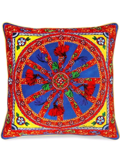 Shop Dolce & Gabbana Medium Carretto-print Velvet Cushion In Red