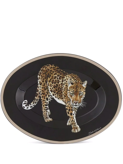 Dolce & Gabbana Leopard-print Wooden Tray In Black