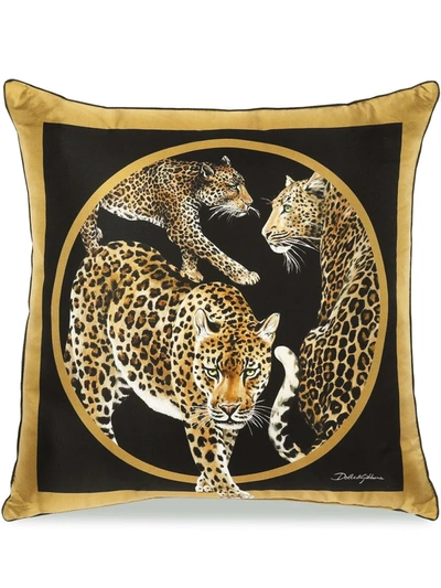 Shop Dolce & Gabbana Leopard-print Silk Cushion In Black