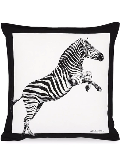 Shop Dolce & Gabbana Small Zebra-print Canvas Cushion In White