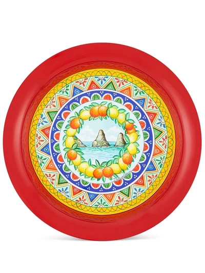 Shop Dolce & Gabbana Carretto-print Metal Tray (42cm) In Red