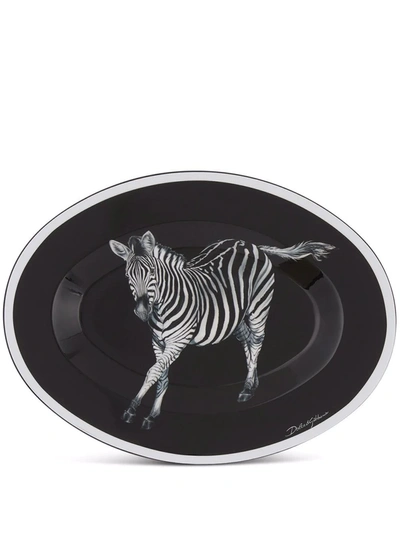 Shop Dolce & Gabbana Zebra-print Wooden Tray In Black