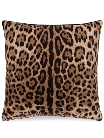 Shop Dolce & Gabbana Leopard-print Silk Twill Cushion In Brown