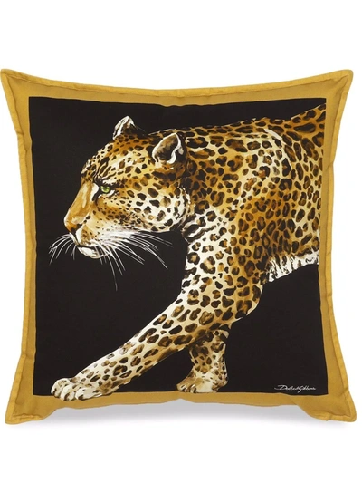 Shop Dolce & Gabbana Medium Leopardo-print Canvas Cushion In Black