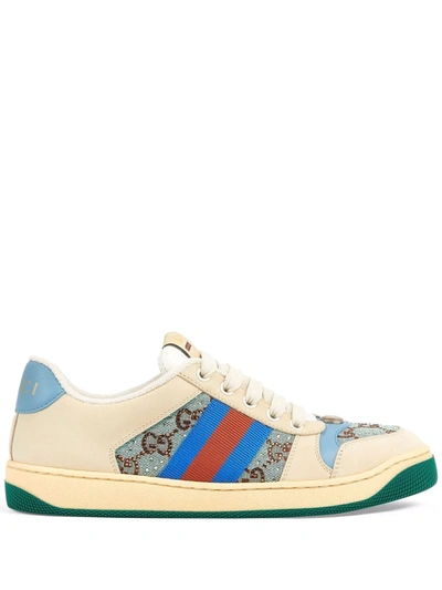 Shop Gucci Crystal-embellished Gg Screener Sneakers In White